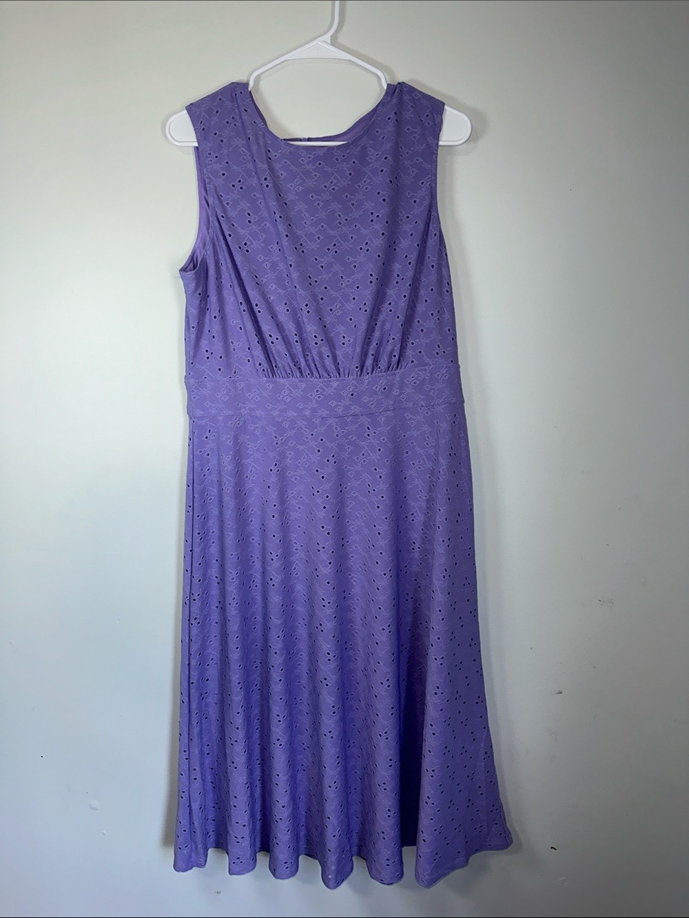 London Times Lavender Eyelet A-Line Midi Dress
